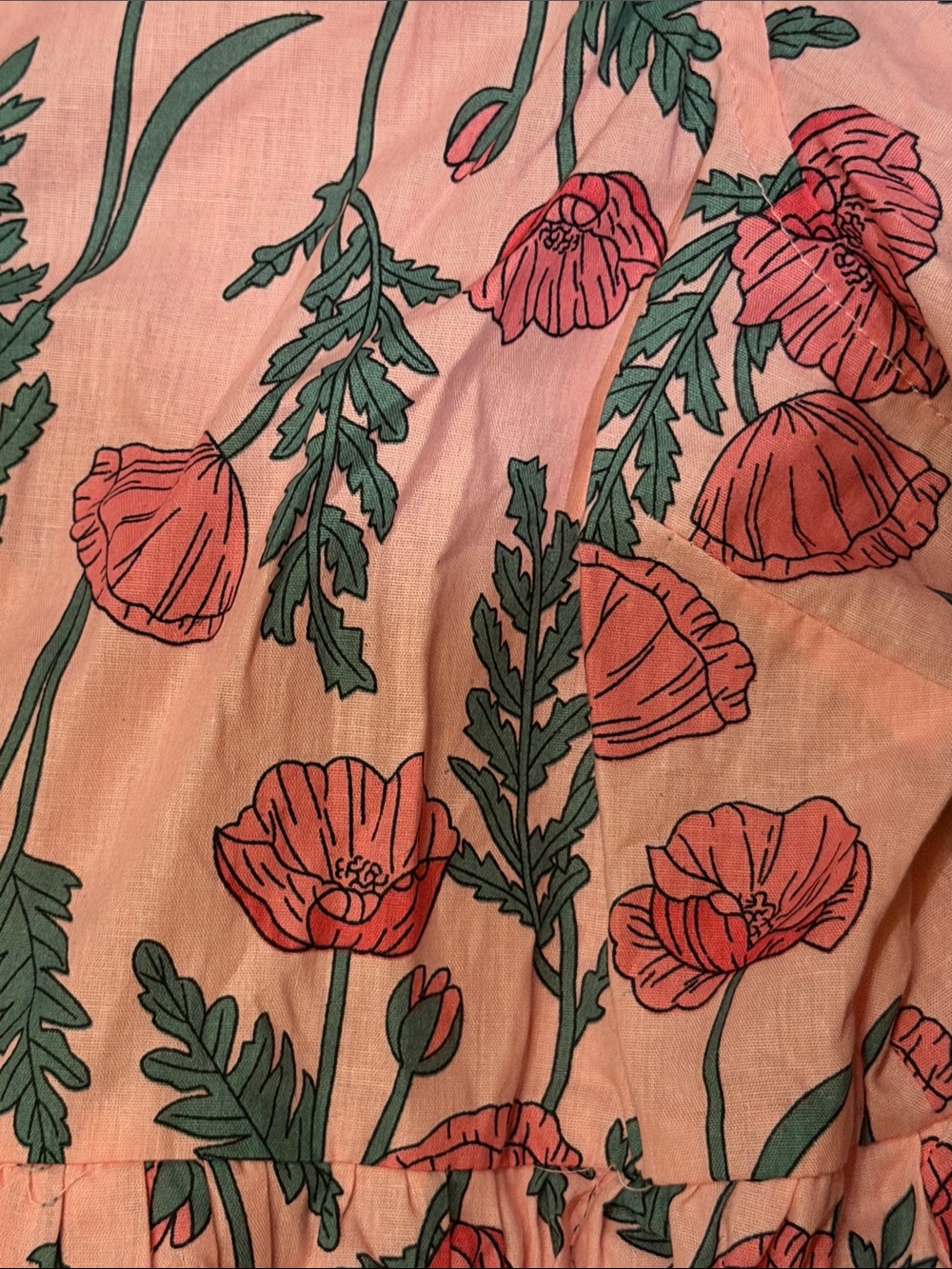 entro Pink Floral Midi Dress with Green Trim Accents - Picture 3 of 5